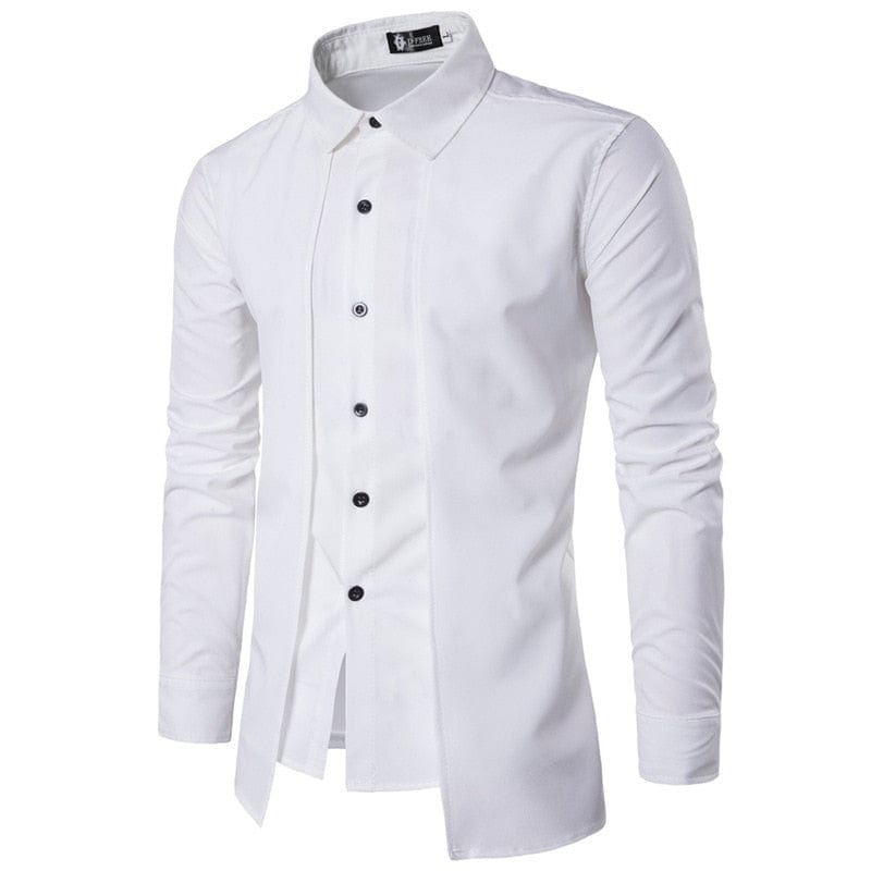 summer autumn Fake two-piece double placket thin section non-iron solid color cotton lapel men's long-sleeved shirt men's top