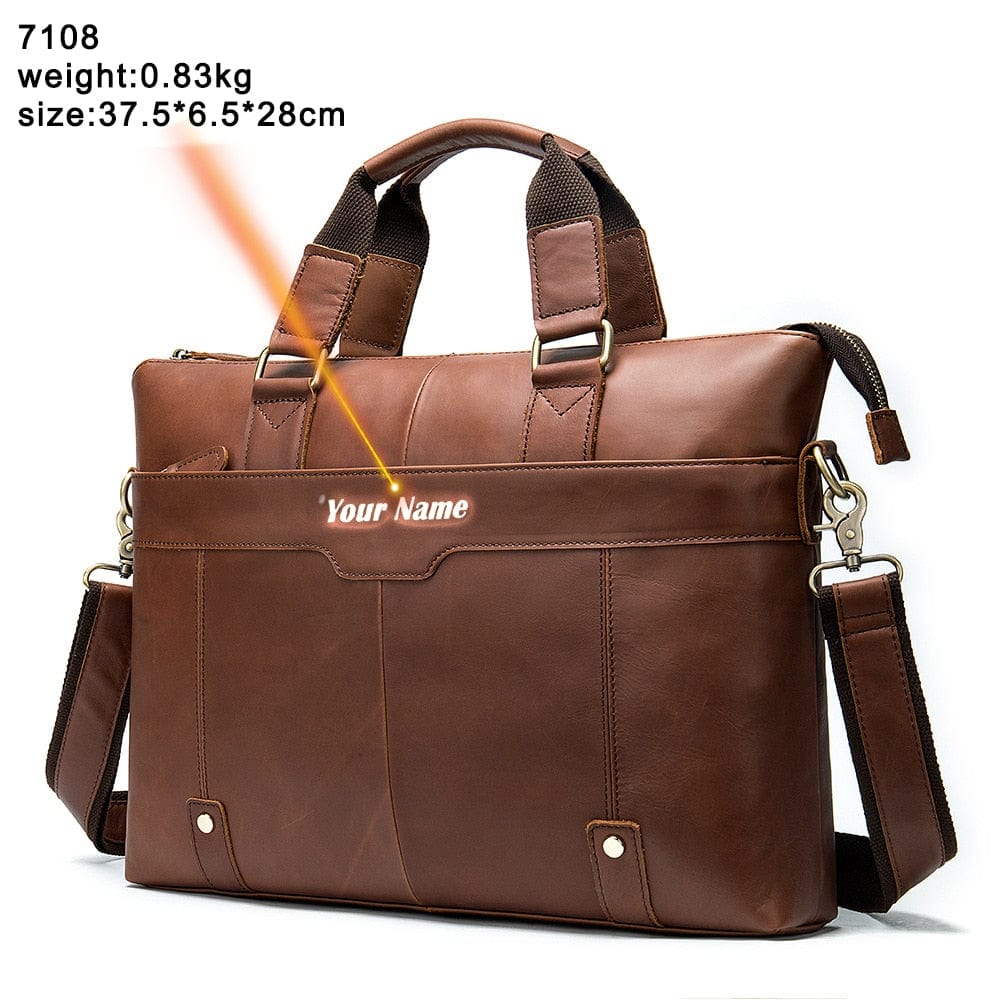 Men's Leather Laptop Tote Shoulder Bag, Business Crossbody Briefcase
