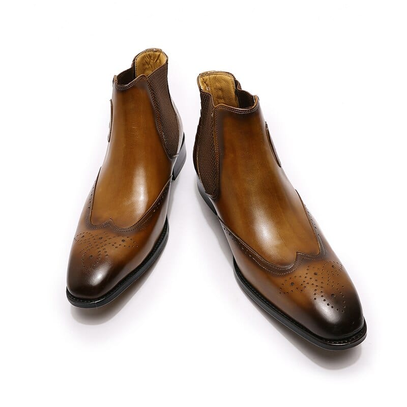Men's Genuine Leather Chelsea Slip-On Buckle Ankle Boots Black Brown