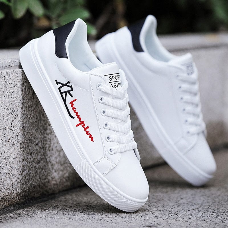 Men's Lightweight Breathable Lace-Up White Casual Sneakers Travel