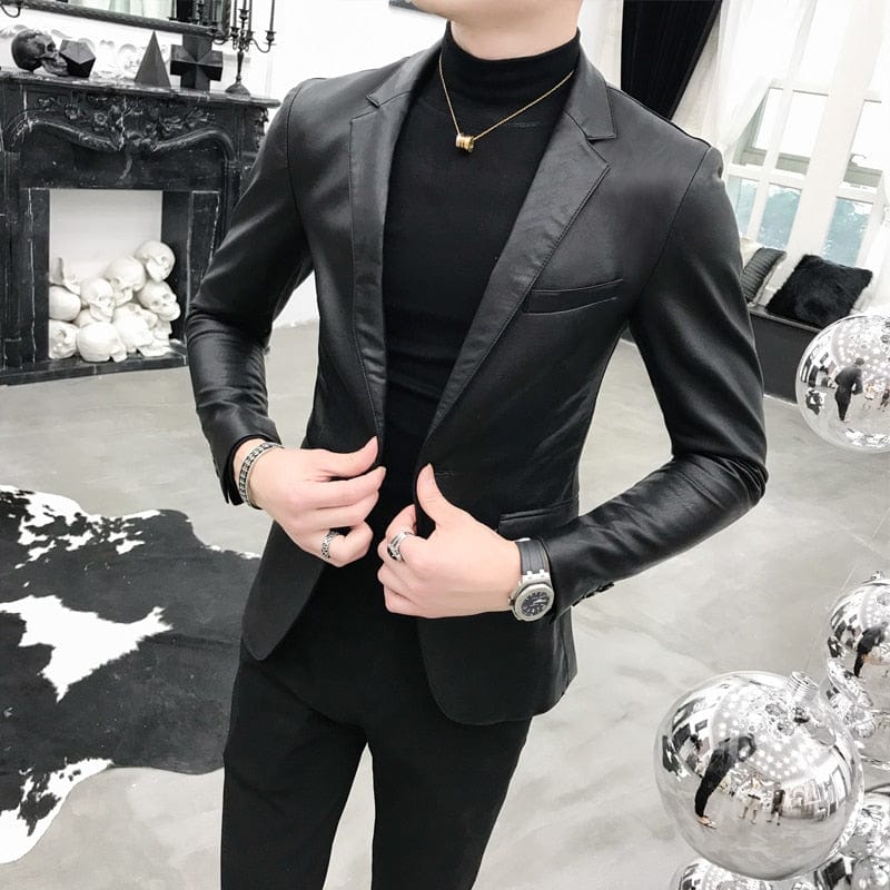 2022 Brand Clothing Men's Spring Slim Casual Leather Jacket/Male Fashion High Quality Leather Blazers/Man Leisure Clothing 4XL