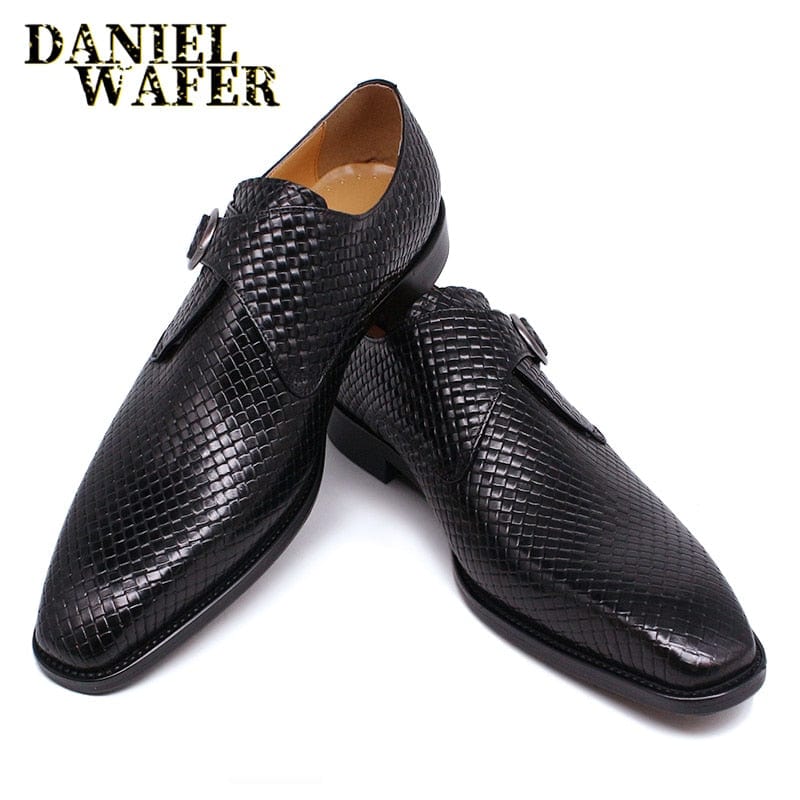 Mocassins de luxe pour hommes, à enfiler avec bride à boucle, coloris mélangés, chaussures décontractées noires pour hommes, chaussures habillées de bureau, de cérémonie et de mariage en cuir véritable
