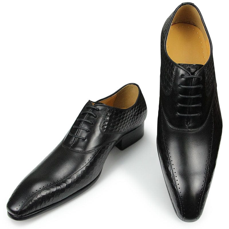 Men's Printed Leather Height Increasing Oxford Dress Shoes