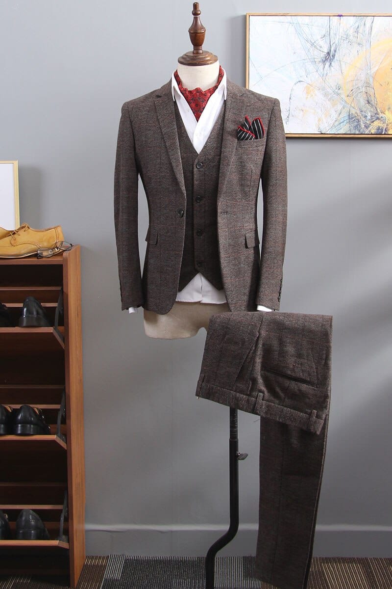 Men's British Plaid 3-Piece Wedding Suit