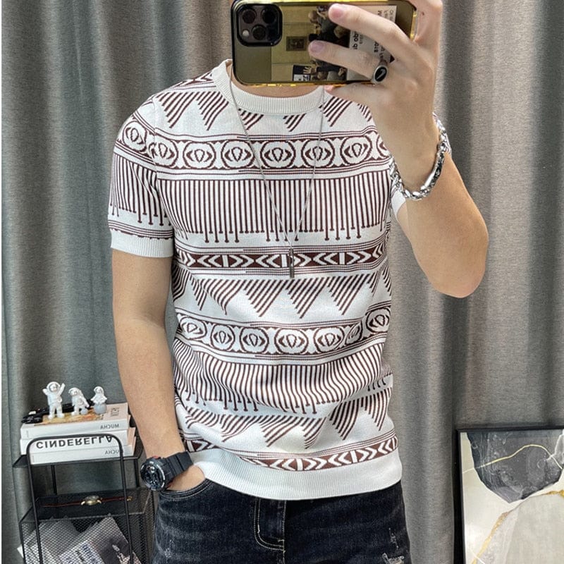 Men's Slim Color Contrast Short Sleeve Knit Streetwear T-Shirt