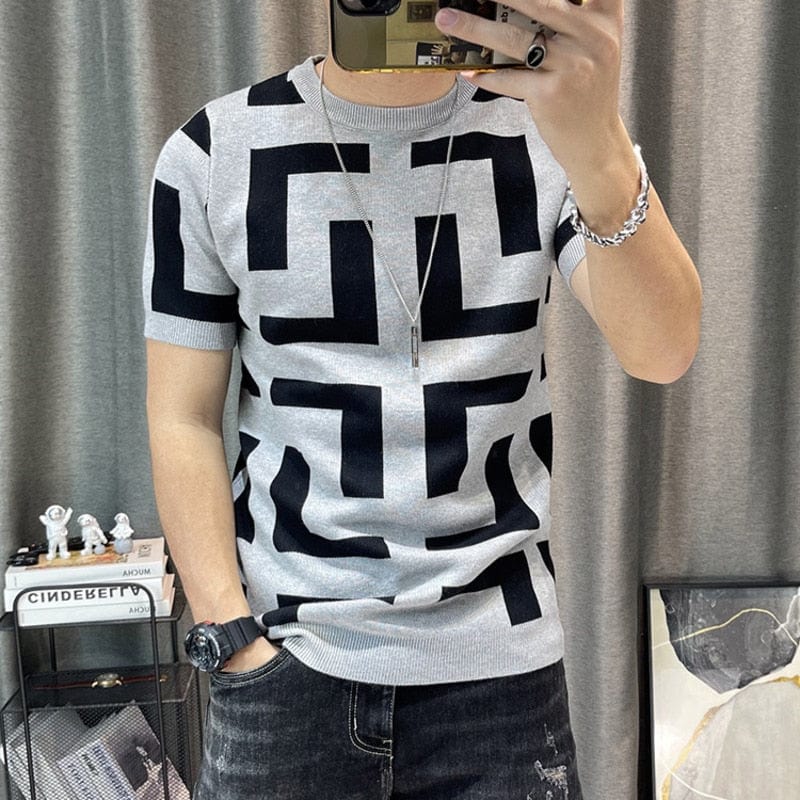 Men's Slim Color Contrast Short Sleeve Knit Streetwear T-Shirt