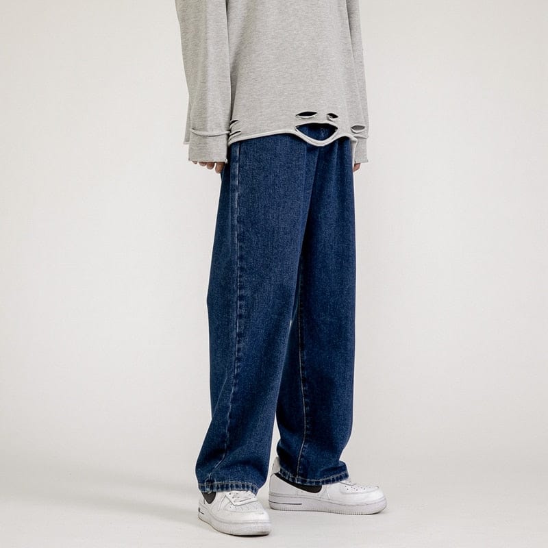 Men's Korean Baggy Straight-Leg Denim Wide-Leg Jeans