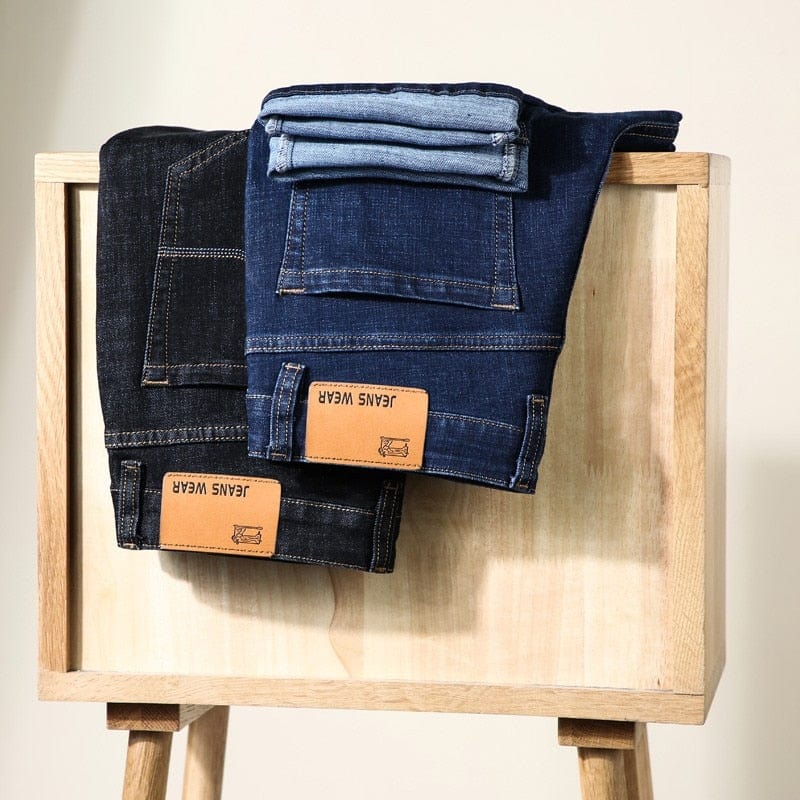 New Men's Fashion Jeans Business Casual Stretch Slim Jeans Classic Trousers Denim Pants Male Black Blue
