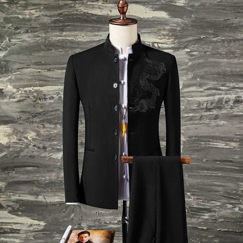 Men's Stand Collar Blazer & Pants 2-Piece Suit
