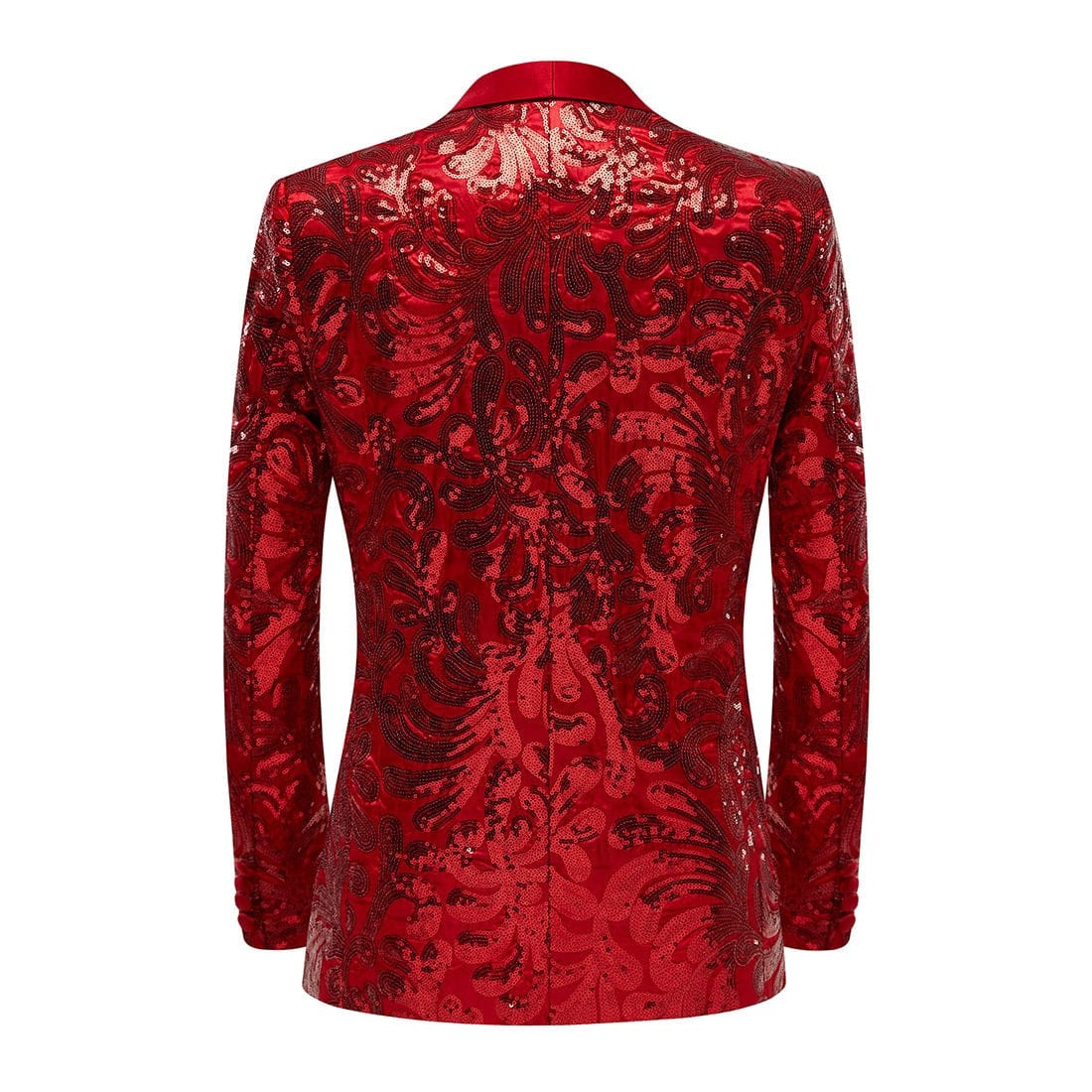 Men's Red Velvet Sequin Floral Shawl Lapel Party Blazer