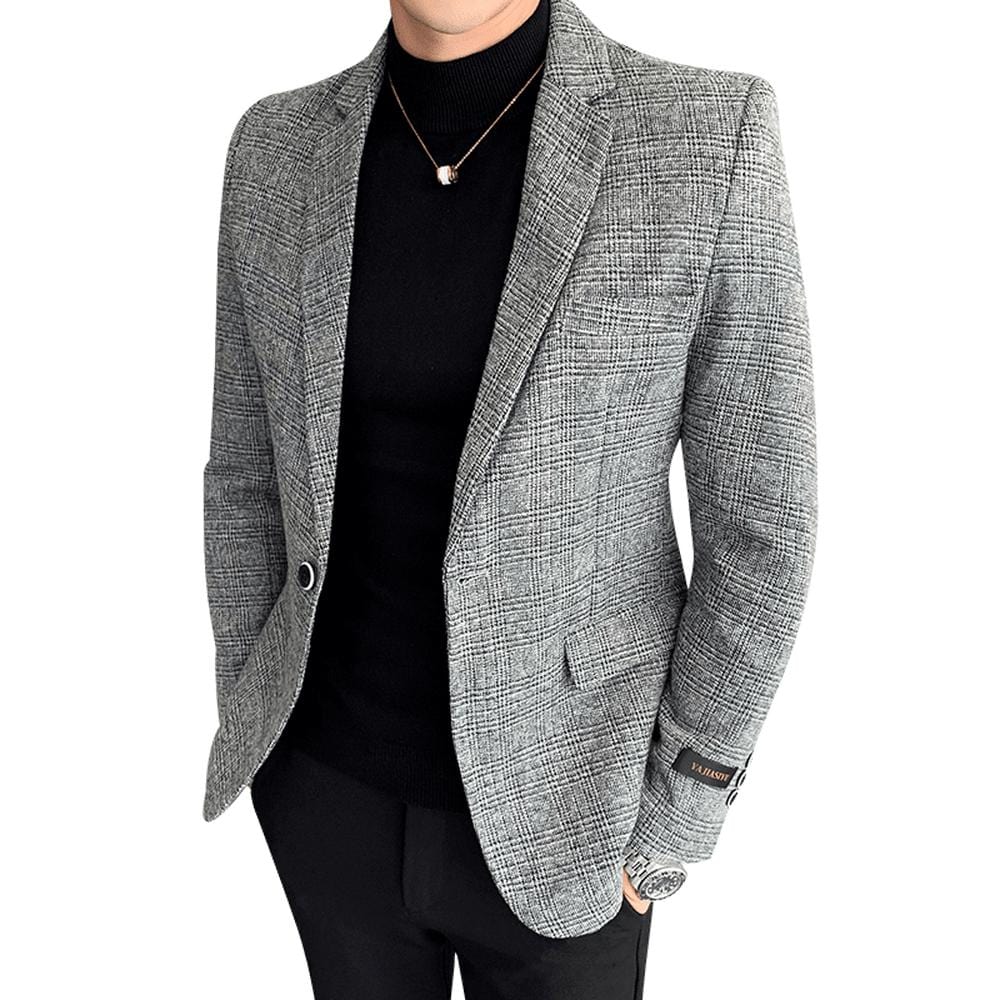 Men's British Plaid Slim Fit Single-Button Blazer
