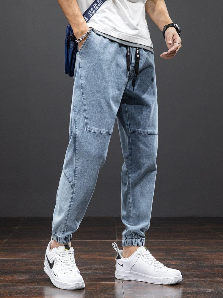 Men's Solid Cotton Baggy Denim Jogger Jeans, Plus 6XL-8XL