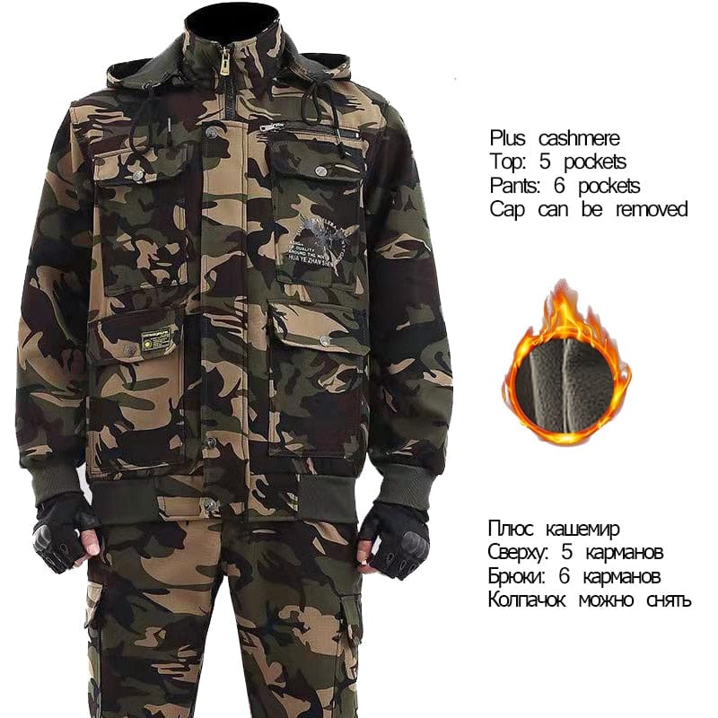 Men's Winter Fleece Work Jacket and Pants Set, Thick Mechanic Suit