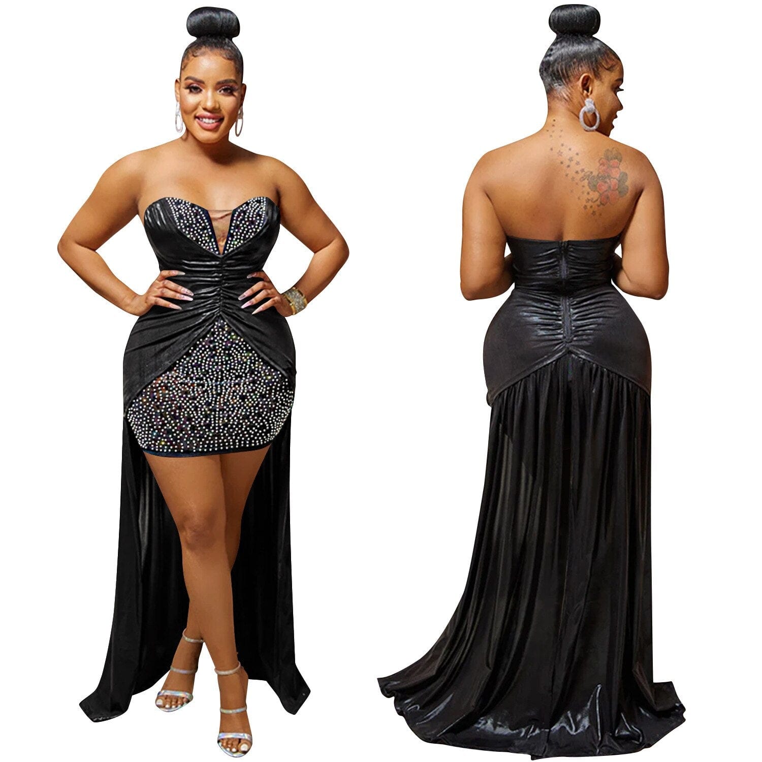 QILI New Sexy Dtrapless Backless Dress Back Cape Diamonds Floor-length Women Dress Club Party Dress Ladys Dress