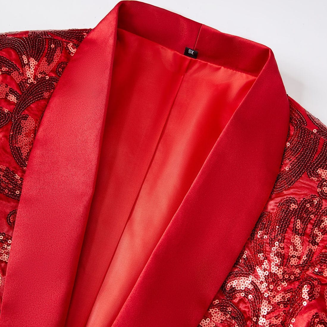 Men's Red Velvet Sequin Floral Shawl Lapel Party Blazer