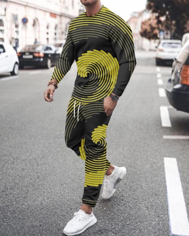 Men's 3D Print Long Sleeve Sportswear Set