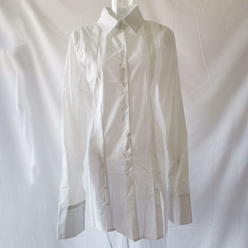ANJAMANOR Button Split White Long Sleeve Shirt Dress Women Clothes Fashion Sexy Mini Dresses Clubwear Vestidos Sexis D22-CG26