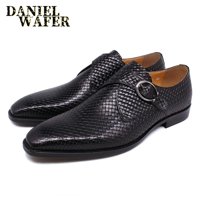 Mocassins de luxe pour hommes, à enfiler avec bride à boucle, coloris mélangés, chaussures décontractées noires pour hommes, chaussures habillées de bureau, de cérémonie et de mariage en cuir véritable