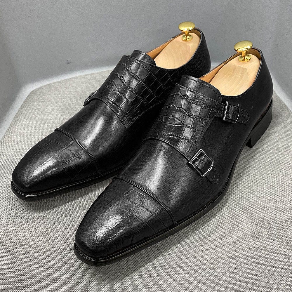 Men's Calf Leather Monk Strap Crocodile Print Oxford Shoes