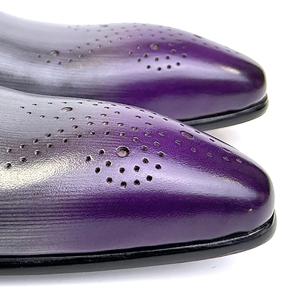 Men's Purple Mixed-Color Leather Pointed Brogue Oxford Dress Shoes