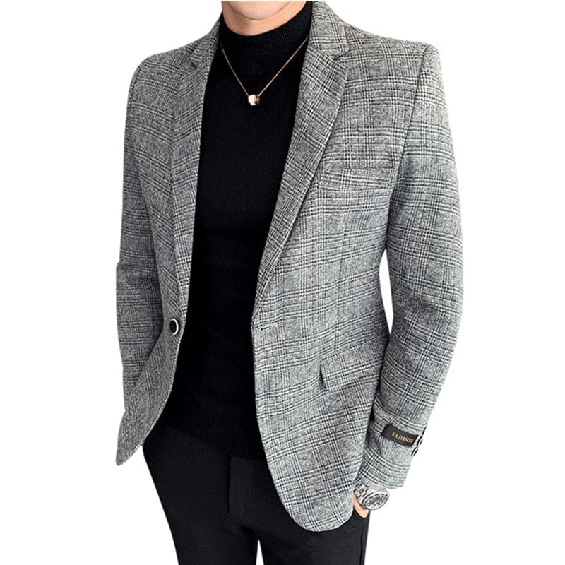 Men's British Plaid Slim Fit Single-Button Blazer