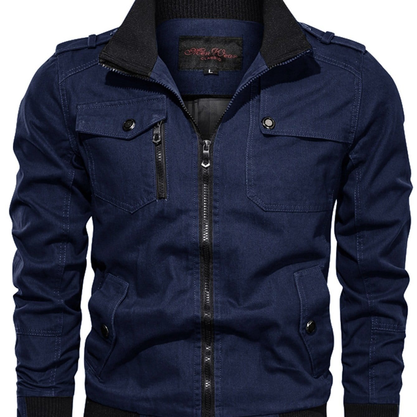 Men's Casual Stand-up Collar Jacket With Multi Pockets