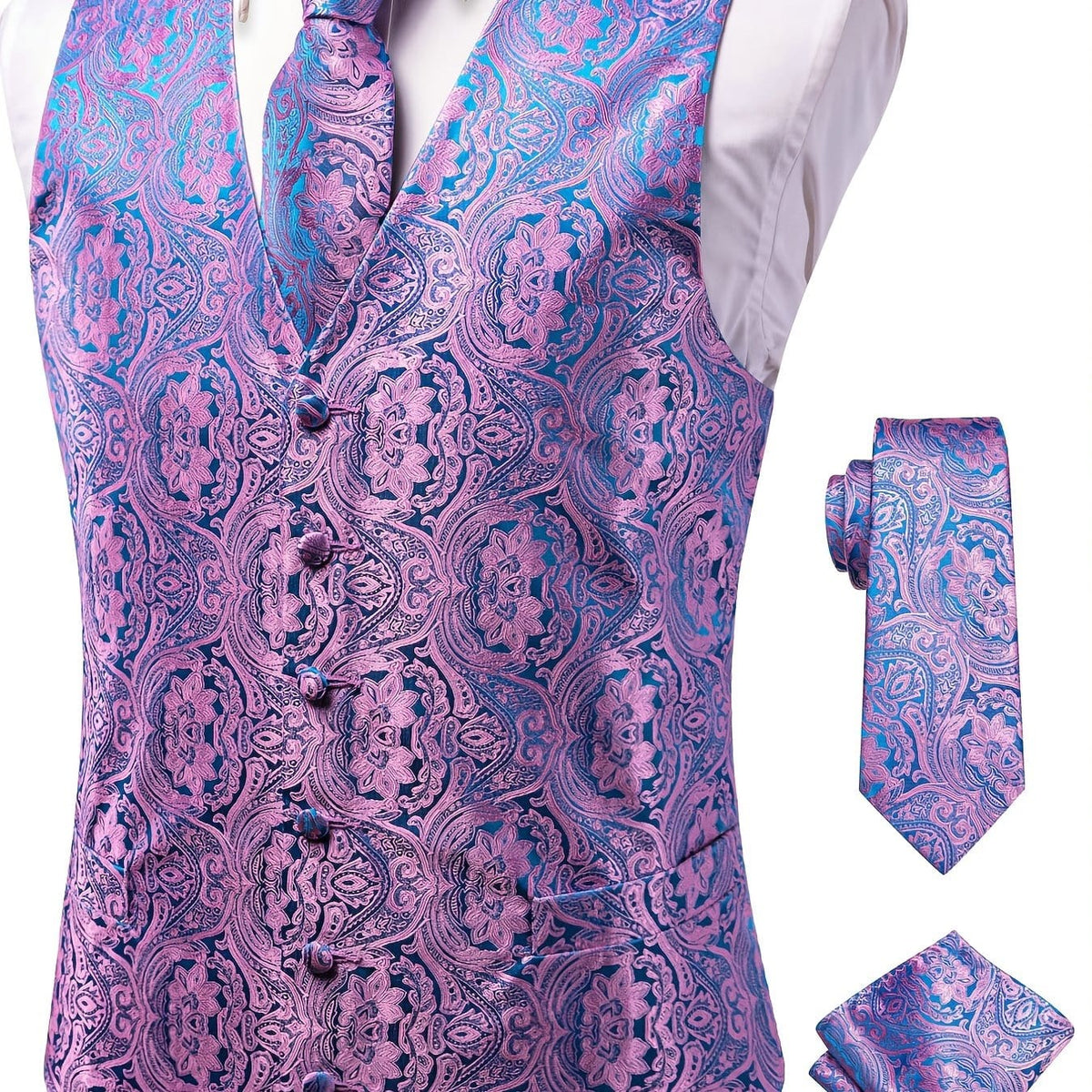 Men's Vintage Vest Set with Tie, Cufflinks and Hanky