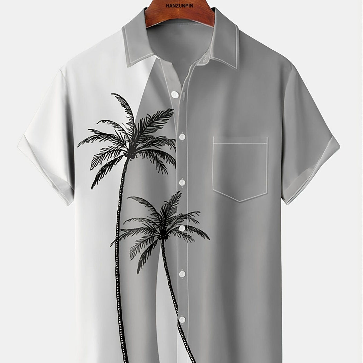 Men's Plant Print Casual Button-Down Shirt
