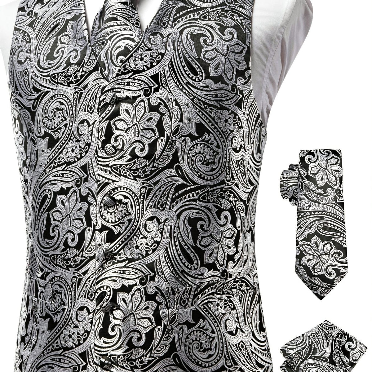 Men's Vintage Vest Set with Tie, Cufflinks and Hanky