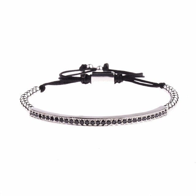 Men's Black CZ Bead Macrame Bracelet, Copper Accent Beads