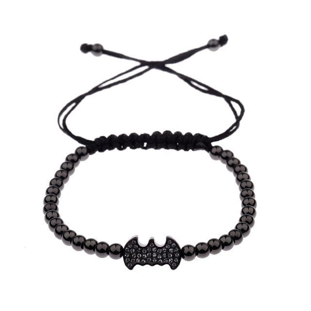 Men's Black CZ Bead Macrame Bracelet, Copper Accent Beads