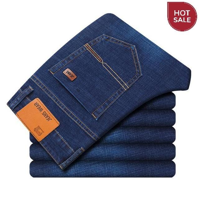 SULEE Brand 2021 New Men's Slim Elastic Jeans Fashion Business Classic Style Jeans Denim Pants Trousers Male