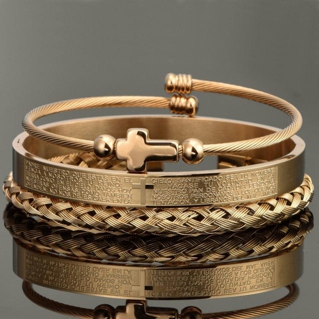Men's Stainless Steel Cross Bracelet 3-Piece Spanish Scripture Set