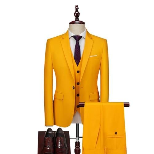16 Color Basic Style Men's Casual Solid Color 3 Pieces Suits / Male One Button Blazers Jacker Coat Trousers Pants Vest Waistcoat