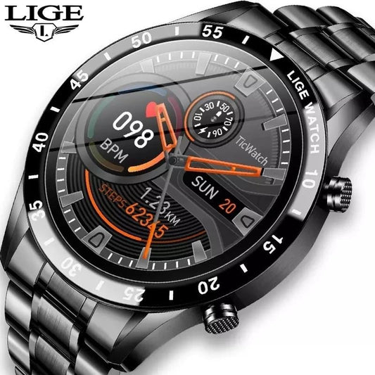 LIGE 2021 Full circle touch screen steel Band luxury Bluetooth call Men smart watch Waterproof Sport Activity fitness watch+box