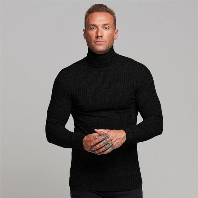 Men's Slim Fit Hooded Turtleneck Knit Pullover Sweater
