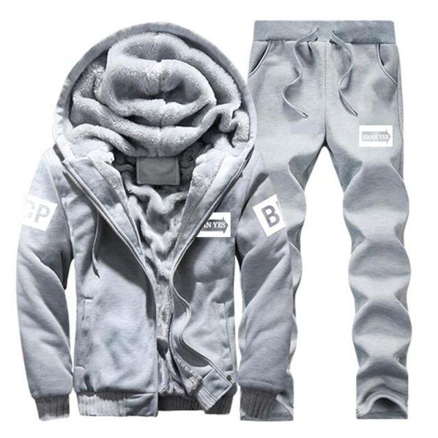 Mens Tracksuits Winter Men Set Warm Hoodies Suit Casual Fleece Lined Sweatshirts Men 2 Piece Set Sportswear 2021 4XL