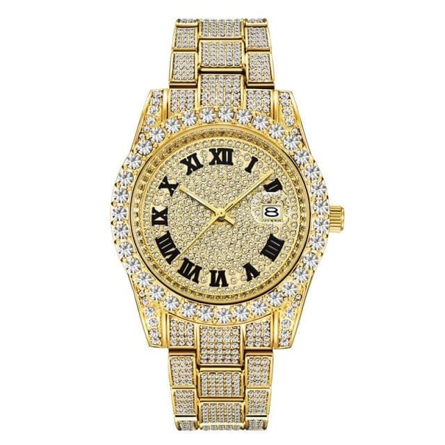Hip-Hop-Herrenuhren, vollständig mit Steinen besetzt, luxuriöse Quarz-Armbanduhren mit Datumsanzeige und mikrobesetztem kubischem Zirkon, Schmuck für Damen und Herren