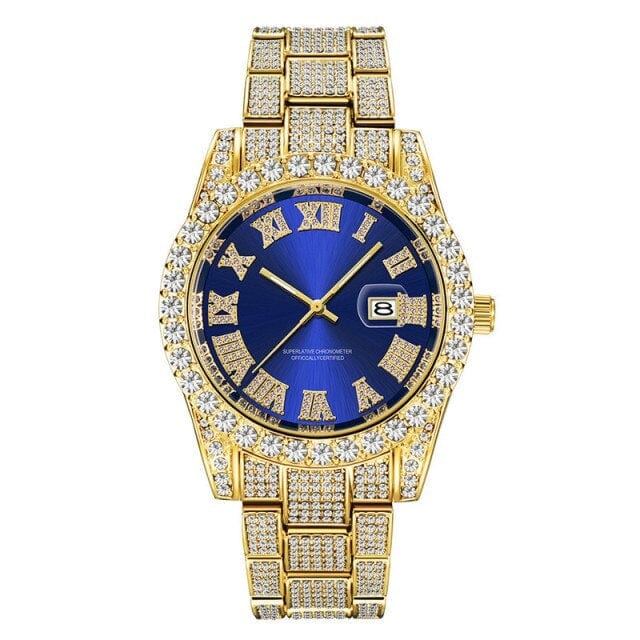 Hip-Hop-Herrenuhren, vollständig mit Steinen besetzt, luxuriöse Quarz-Armbanduhren mit Datumsanzeige und mikrobesetztem kubischem Zirkon, Schmuck für Damen und Herren
