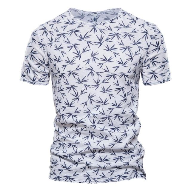 AIOPESON 2021 New Summer Leaf Printed T Shirts Men O-neck 100% Cotton Short-sleeved Men's T-Shirt Summer Male Tops Tee Shirts