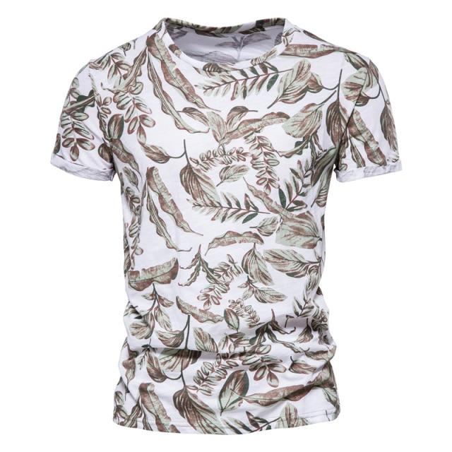AIOPESON 2021 New Summer Leaf Printed T Shirts Men O-neck 100% Cotton Short-sleeved Men's T-Shirt Summer Male Tops Tee Shirts