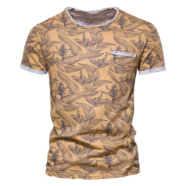 AIOPESON 2021 New Summer Leaf Printed T Shirts Men O-neck 100% Cotton Short-sleeved Men's T-Shirt Summer Male Tops Tee Shirts