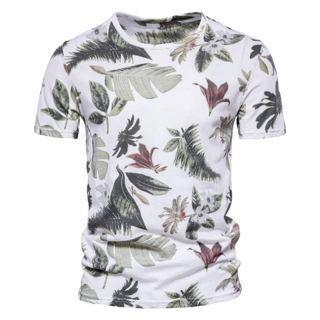 AIOPESON 2021 New Summer Leaf Printed T Shirts Men O-neck 100% Cotton Short-sleeved Men's T-Shirt Summer Male Tops Tee Shirts