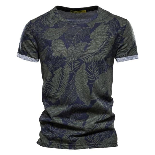 AIOPESON 2021 New Summer Leaf Printed T Shirts Men O-neck 100% Cotton Short-sleeved Men's T-Shirt Summer Male Tops Tee Shirts