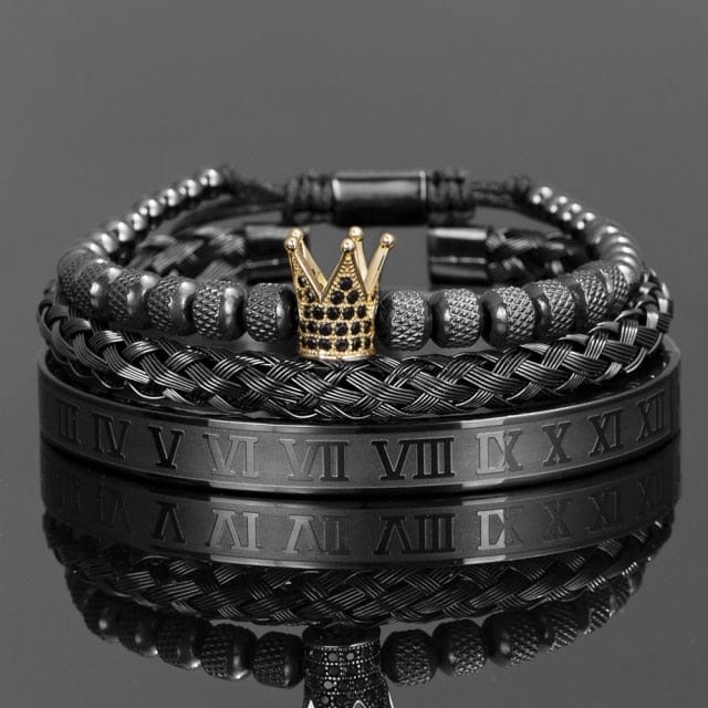 Men's crown roman numeral bangle gold black set colorway