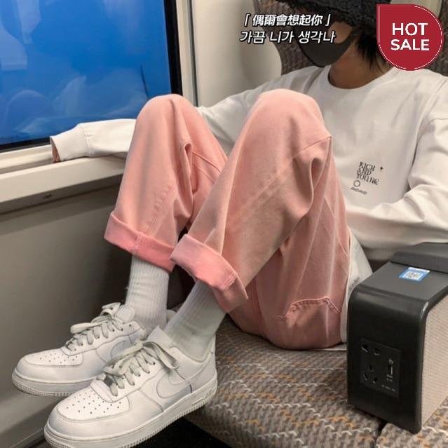 Straight Jeans men Autumn White/black Korean Man Loose Denim Trousers Streetwear Male Casual Pants Men's Solid Color wide jeans