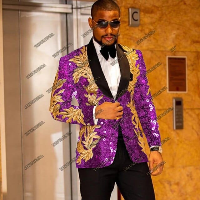 Men's Sequined Wedding Tuxedo Blazer and Pants Set