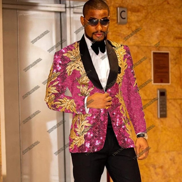 Men's Sequined Wedding Tuxedo Blazer and Pants Set