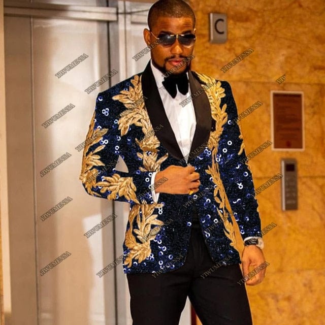Men's Sequined Wedding Tuxedo Blazer and Pants Set