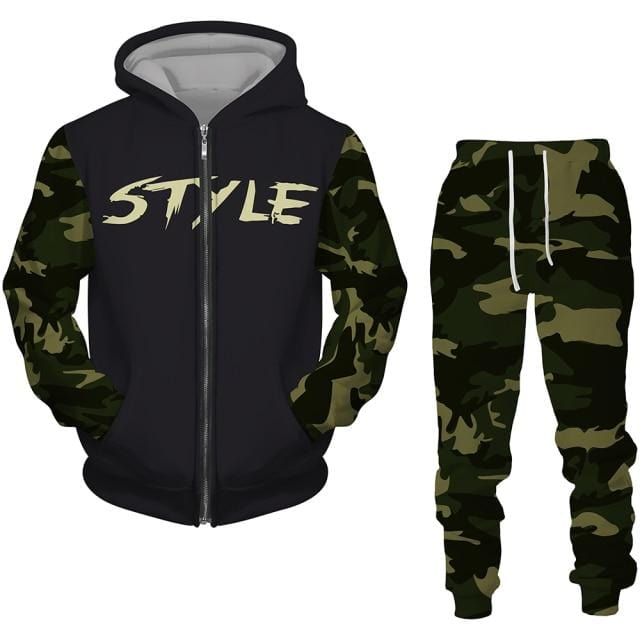 Men's Camouflage Zipper Hoodie Tracksuit Set